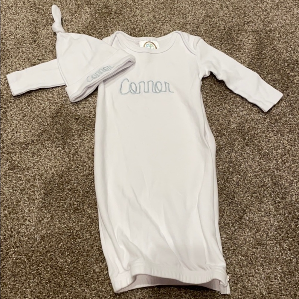 Baby boy gown and hat set